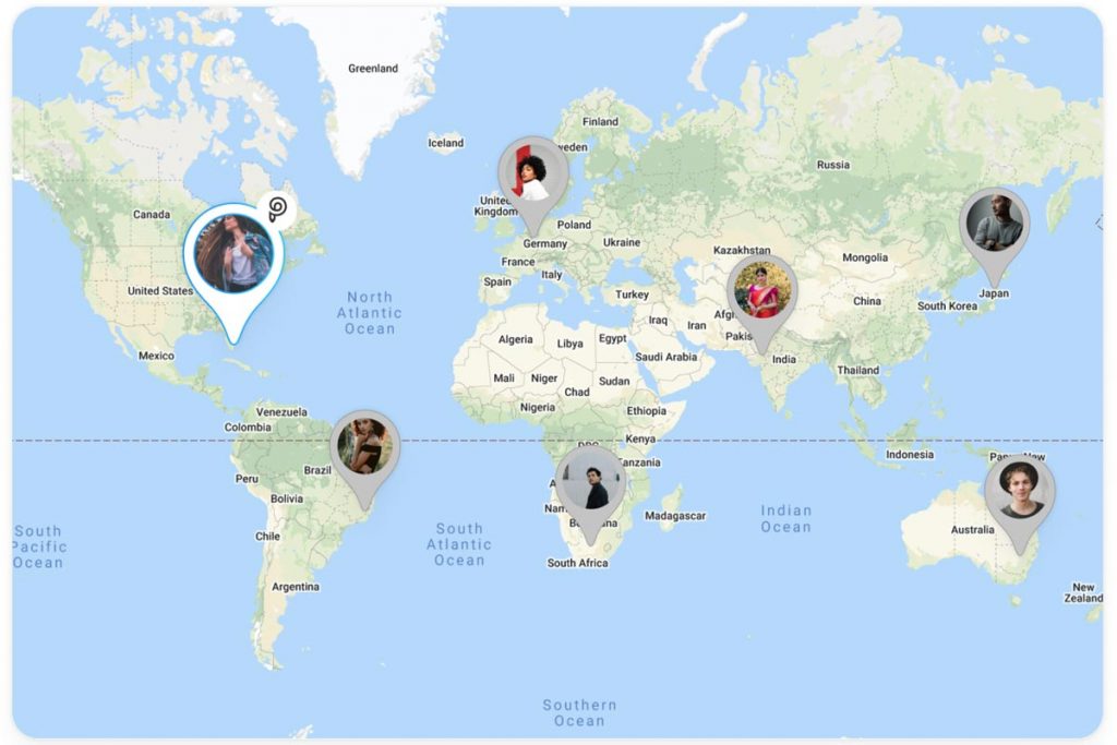 A map showing icons of PenPal members and how addresses are kept private